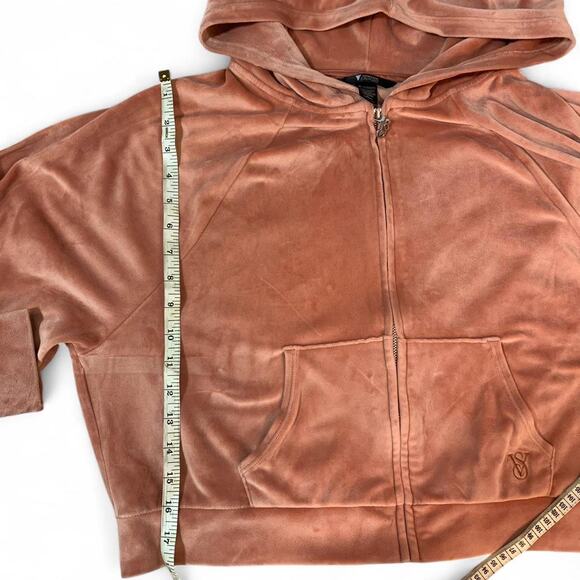 Victoria’s Secret On Point Peachy Pink Velour Zip Up Hoodie Size Medium - Picture 4 of 6
